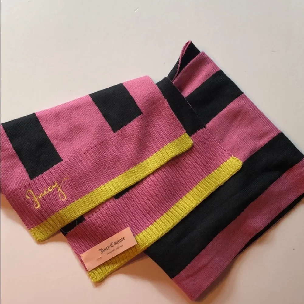 Juicy NWOT pink black striped soft scarf.